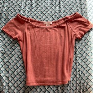 Off the Shoulder Crop Top Ribbed Shirt